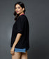 Mid Oversized Contrast Rib Black Tshirt